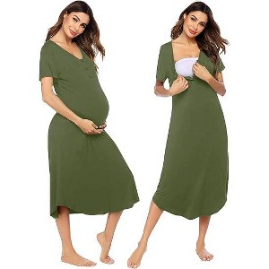 Ekouaer Womens Maternity Nightgown for Hospital Pregnancy Long Nightgowns Nursing Night Gown for Breastfeeding Army Green M - 1 of 4