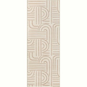 Washable Area Rug, Soft Rainbow Abstract Runner, Non-Slip Low-Pile Carpet with Rubber Backing, Stain Resistant Boho Geometric Rug for Living Room - 1 of 4