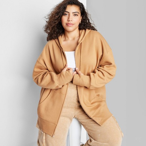 Women s Oversized Zip Up Hoodie Wild Fable Light Brown 1X