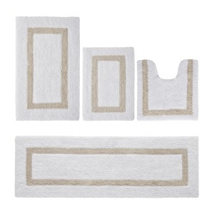 Hotel 4 PC Bath Rug 100% Premium Cotton Tufted Weave Two Tone Reversible Bathroom Rug, Super Soft Absorbent, Machine Washable Bath Mat - 1 of 4