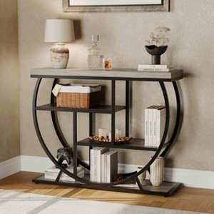 3-Tier Industrial Entryway Table with Semicircular Metal Frame, Open Shelf Console Sofa Table for Living Room, Hallway, Foyer Storage Accent Table - 1 of 4