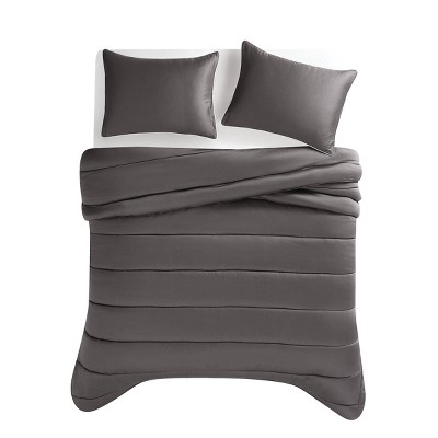 Twin Dark Grey Cotton Sateen Comforter Set with Polyfill