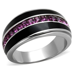 Slickblue Women’s Silver and Black Ring, Square-Cut Amethyst Crystals, Wide Band, Polished Stainless Steel, Size 5-10 - 1 of 4
