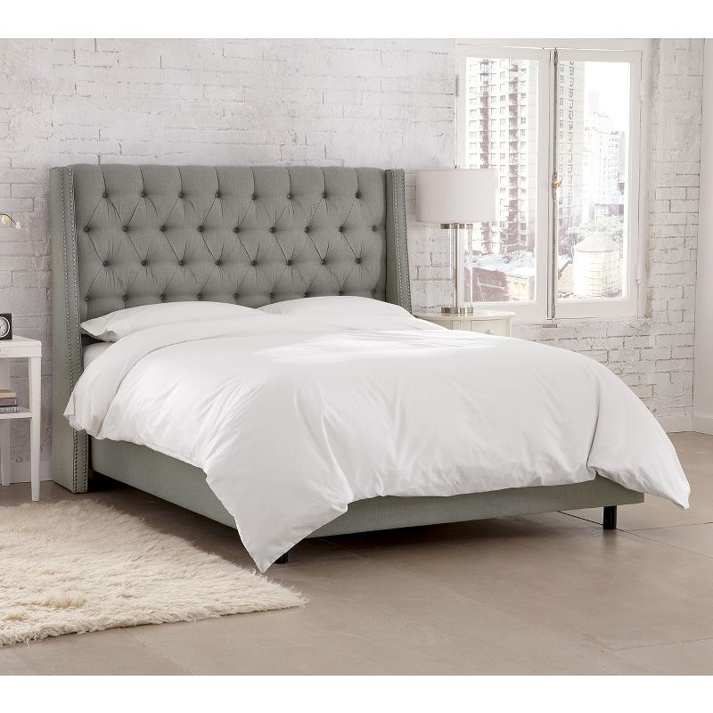 Skyline Furniture Arlette Nail Button Tufted Wingback Bed in Linen, 3 of 5