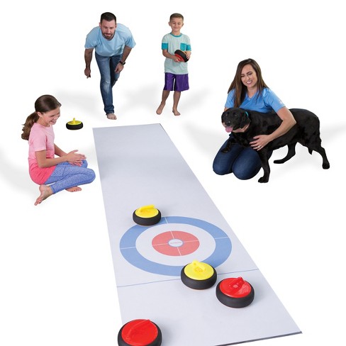 HearthSong Shuffle Zone Shuffleboard Family Game with Carpet Mat