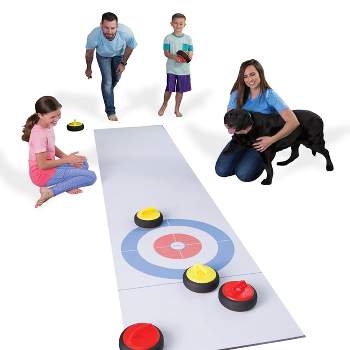 HearthSong Curling Zone Indoor Family Game with Six Battery-Operated Hovering Stones and 11__L x 2__W Mat