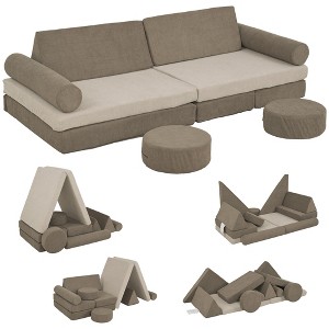 INFURNIC Baby and Toddler Learning Toys Kids Play Couch Modular Set For Creative Play, Joy And Fun Daily, Khaki, 59.1"*26"*17.9" - 1 of 4