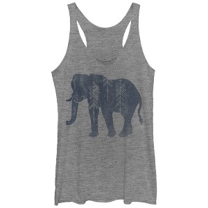 Women's CHIN UP Distressed Elephant Geometry Racerback Tank Top - 1 of 3