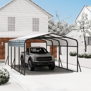 10 x 15 FT Metal Carport with Galvanized Steel Roof, Heavy Duty Metal Roof Carport with Enhanced Base, Tall Kits Garage for Tractors, Trucks, Boats - 1 of 4