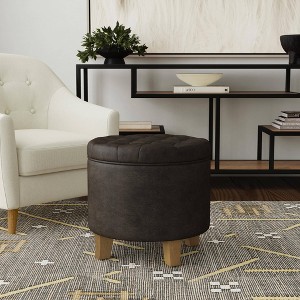 Round Storage Ottoman Faux Leather - HomePop - 1 of 4