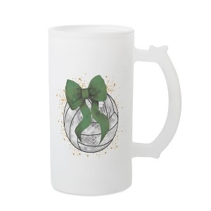 Elanze Designs Freezable Beer Stein Mug With Thumb Grip Handle, 16 Ounce Frosted Glass, Volleyball With Green Bow - 1 of 1