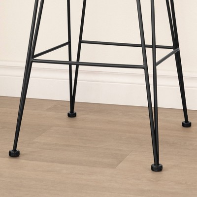 Handmade Rattan and Black Metal Counter Stools, Set of 2
