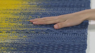 Handmade Dark Blue and Yellow Wool 8' x 10' Area Rug