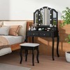 Costway Makeup Vanity Set with Tri-Fold Mirror & LED Lights 4 Drawers Open Shelf White/Black - 2 of 4