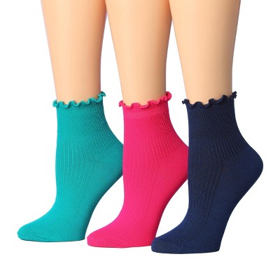 Tipi Toe Womens Neutral-Vibrant Harmony Turn-Cuff Solid Lettuce Edge Lightweight Quarter Length Ruffle Socks