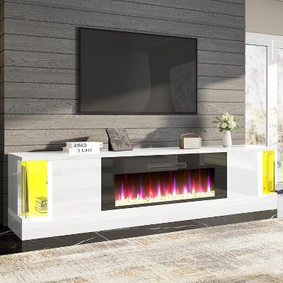 70" LED Lights Entertainment Center with Flip Doors & Corner Glass Decor
