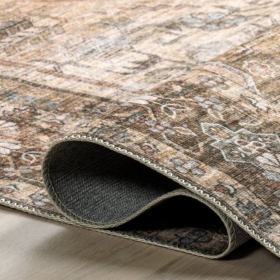 Eco-Friendly Easy Care Vintage Medallion Rug in Light Brown 3' x 5'