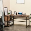 HOMCOM L-Shaped Home Offie Computer Desk with Storage Shelves, 2 Dawers and Industrial Steel Frame, Black/Brown - 2 of 4