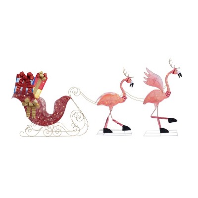 Flamingo Reindeer with Sleigh Christmas Decor - Haute Décor