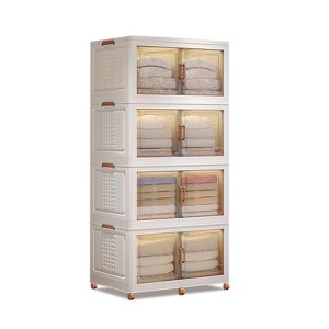GustoWave 4 Tier Stackable Storage Bins With Lid Closet Organizers Collapsible Plastic Storage Bins Home Containers Boxes for Bedroom Living Room - 1 of 4