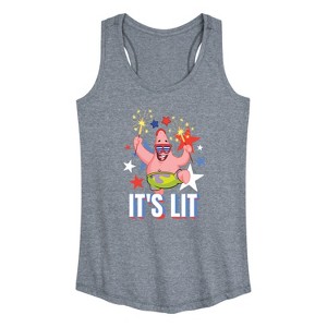 Women's SpongeBob SquarePants Lit Fireworks Patrick Graphic Racerback Tank - Heather Grey - 2 X-Large - 1 of 4