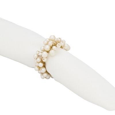 Gold and Pearl Design Metal Napkin Ring Set