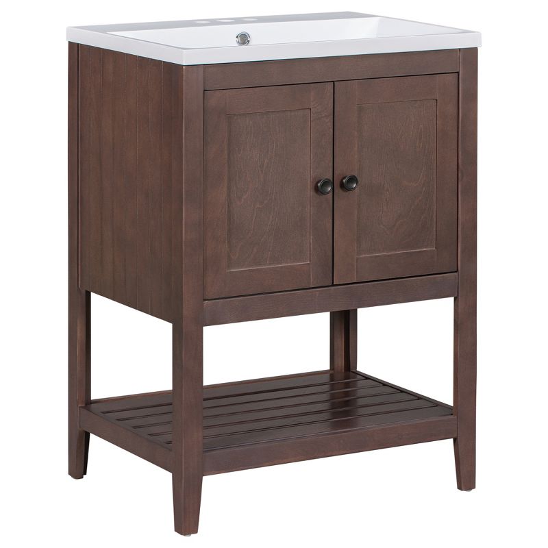24" Modern Stylish Bathroom Vanity with Porcelain Sink and Open Shelves - ModernLuxe, 4 of 10