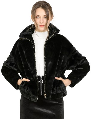 Allegra K Women's Winter Zipper Front Coat Shawl Collar Faux Fur Fluffy ...