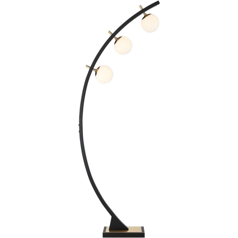 Possini Euro Design Rialto Modern Arched Floor Lamp 68 1/4" Tall Warm Gold Matte Black 3 Light Frosted White Glass Orb Shade for Living Room Reading, 1 of 10