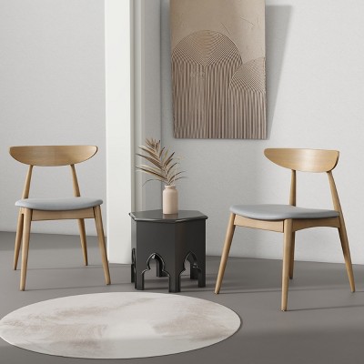 Mid-Century Dining Chairs Set of 2 with Curved Backrest,Plush Cushion and Rubberwood Frame for Dining Room-Baofuwish