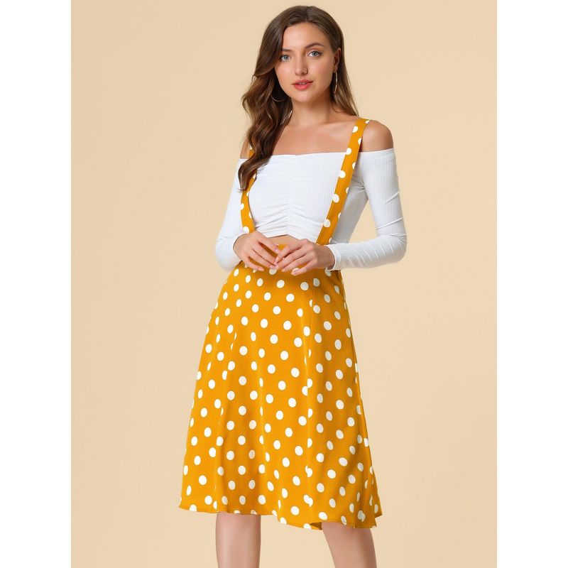 Allegra K Women's Vintage Polka Dots Midi Floral Suspender Skirt, 3 of 7
