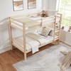 MAYEERTY Twin over Full Bunk Bed with Ladder, Wooden Bed Frame with High Guardrail and Ladder for Kids, No Box Spring Needed, Natural - 3 of 4