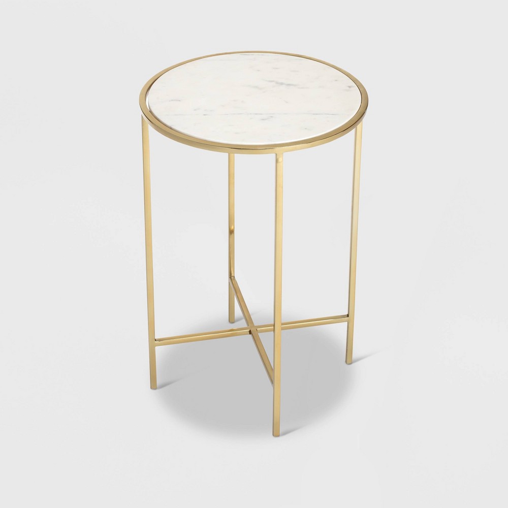 Photos - Coffee Table Elliott Marble Side Table White/Gold - Adore Decor