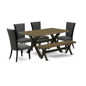 HomeStock 6-Piece Rectangle Distressed Jacobean Finish Solid Wood Top Dining Table with 1-Bench, 4-Chairs - 1 of 4