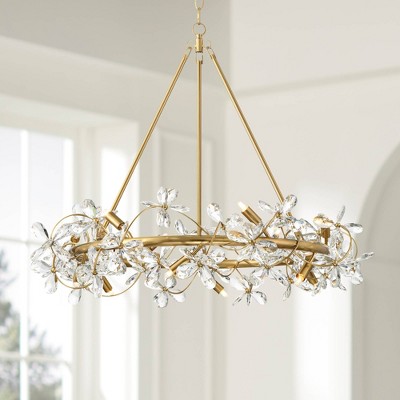 Gold Floral Crystal Semi Flush Mount LED Ceiling Light