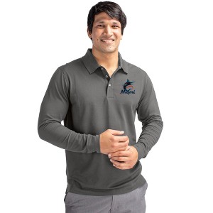 Miami Marlins Cutter & Buck Advantage Eco Tri-Blend Pique Mens Long Sleeve Polo - 1 of 1