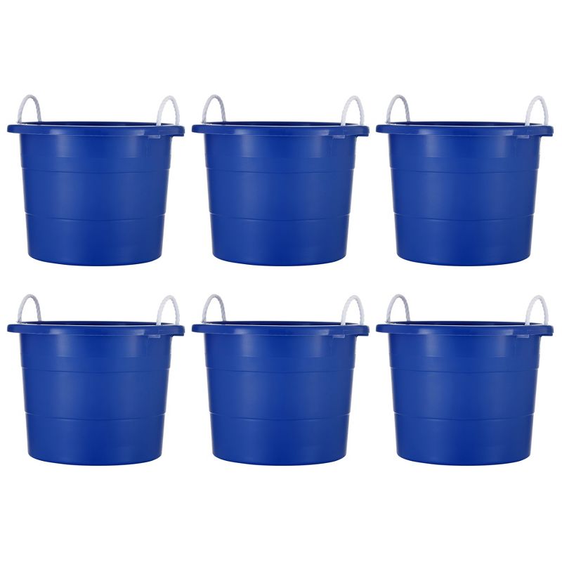 United Solutions 19 Gallon Large Durable Plastic Utility Tub with Strong Rope Handles for Indoor or Outdoor Home Organization, Blue, 6 Pack, 1 of 7