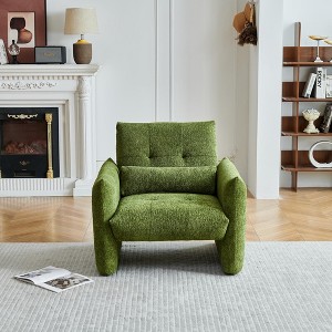 Aortzio Modern Tufted Velvet Accent Chair,Comfy Upholstered Armchair Leisure Single Sofa Chair with a Waist Pillow - 1 of 4