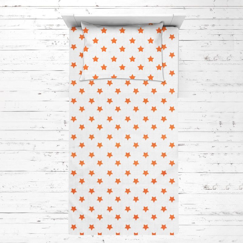 Bacati - Stars Orange Muslin 3 pc Toddler Bed Sheet Set 100 percent cotton, 3 of 7