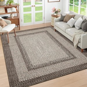 Modern Striped Washable Area Rug - Soft Low Pile Non-Slip Carpet for Living Room Bedroom Office Farmhouse Decor - 1 of 4