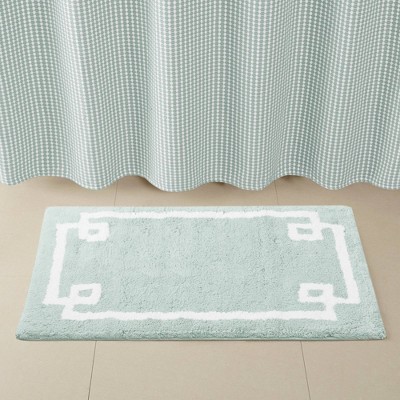 Seafoam Cotton Tufted Bath Rug with White Border