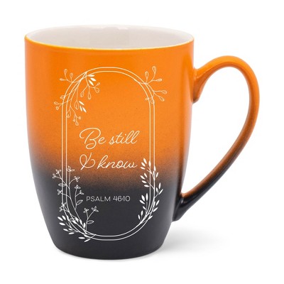 Elanze Designs Be Still And Know Two Toned Ombre Matte Orange and Black 12 ounce Ceramic Stoneware Coffee Cup Mug