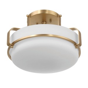 Robert Stevenson Lighting Allegra Etched Opal Glass and Metal Semi-Flush Mount Ceiling Light: Scalloped Drum Design - 1 of 4