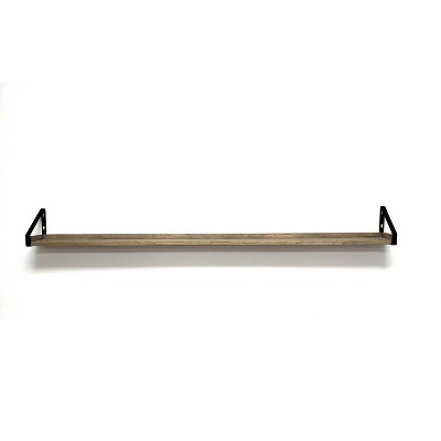 Solid Wood Ledge Wall Shelf with Rustic Metal Bracket - InPlace