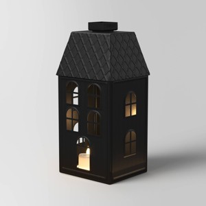 11" Lit Metal House Christmas Village Building - Wondershop™ Black: Indoor Tabletop Decorative Object, Battery-Powered - 1 of 3