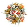 20" Thanksgiving Fall Wreath with Eucalyptus Berries Pumpkins Autumn Wreaths for Front Door, Porch Wall, Home Outdoor Holiday Decorations - 2 of 4