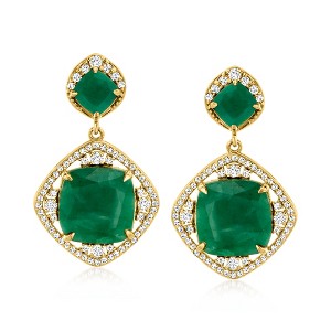 Ross-Simons 14.00 ct. t.w. Emerald and 1.60 ct. t.w. White Topaz Drop Earrings in 18kt Gold Over Sterling - 1 of 4
