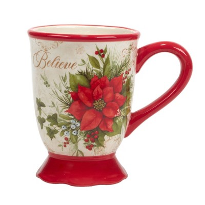 Set of 4 Red Ceramic Christmas Mugs with Winter Design