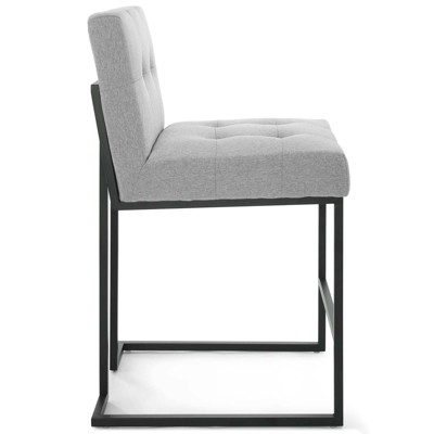 Privy Black Stainless Steel Light Gray Upholstered Counter Stool