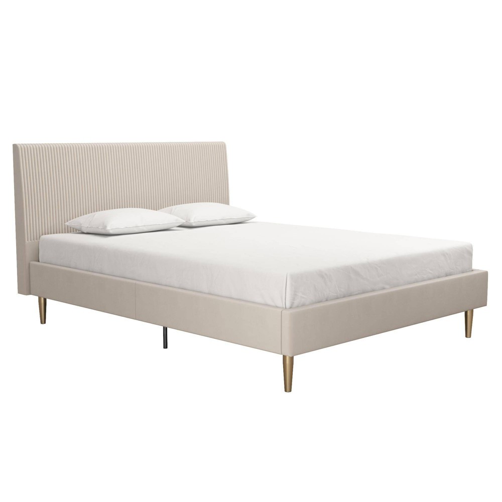 Queen Daphne Upholstered Bed with Headboard and Modern Platform Frame White Velvet - Mr. Kate